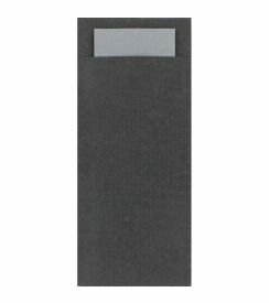 Bestekzakjes met servet eco zwart-grijs | 600 stuks